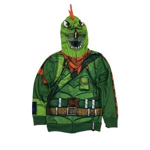 Fortnite Lizard Rex Hoodie Full Zip Jacket Green Long Sleeve Youth XL